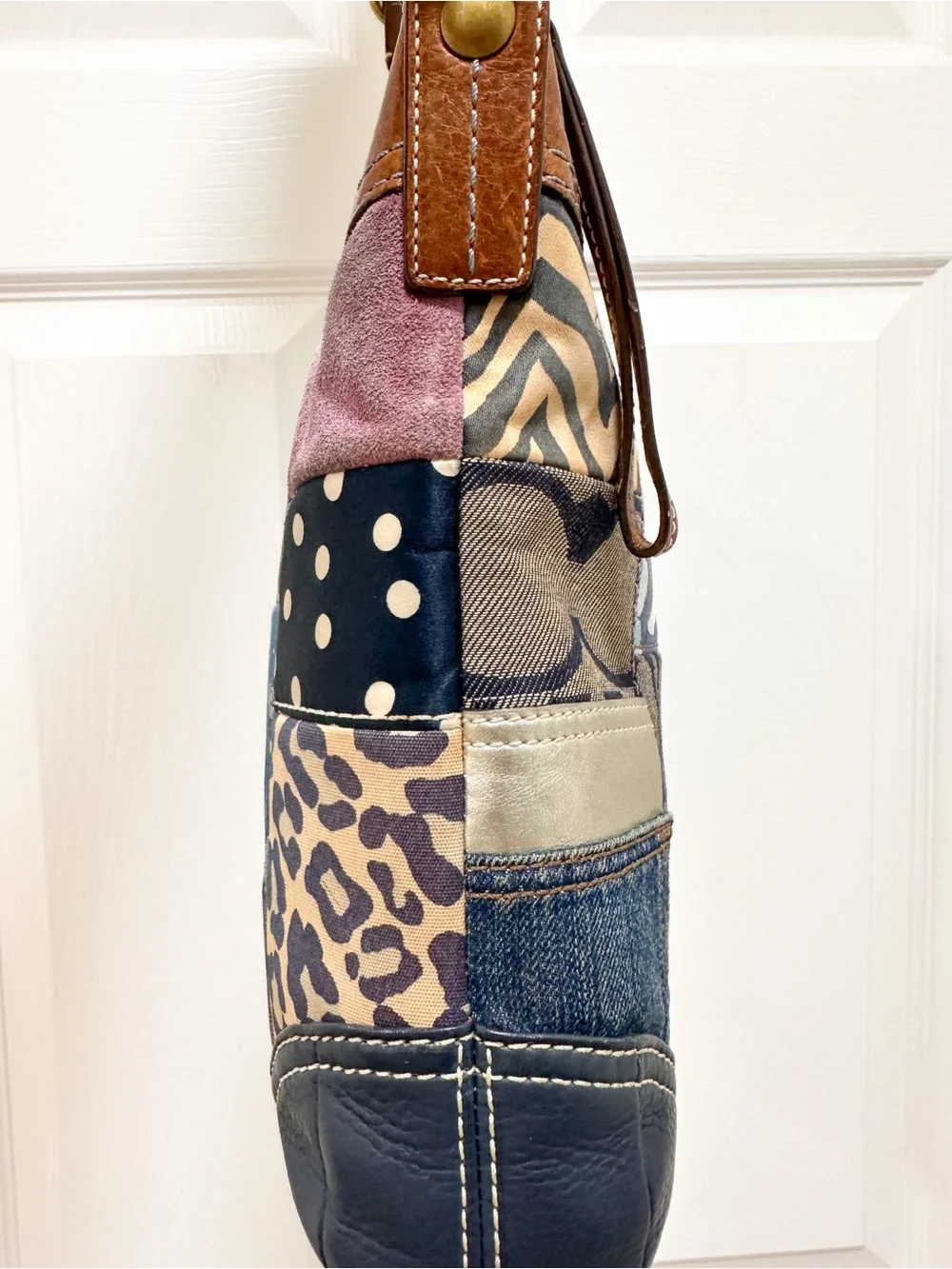 Coach Patchwork Shoulder Bag Leather Trim Y2K